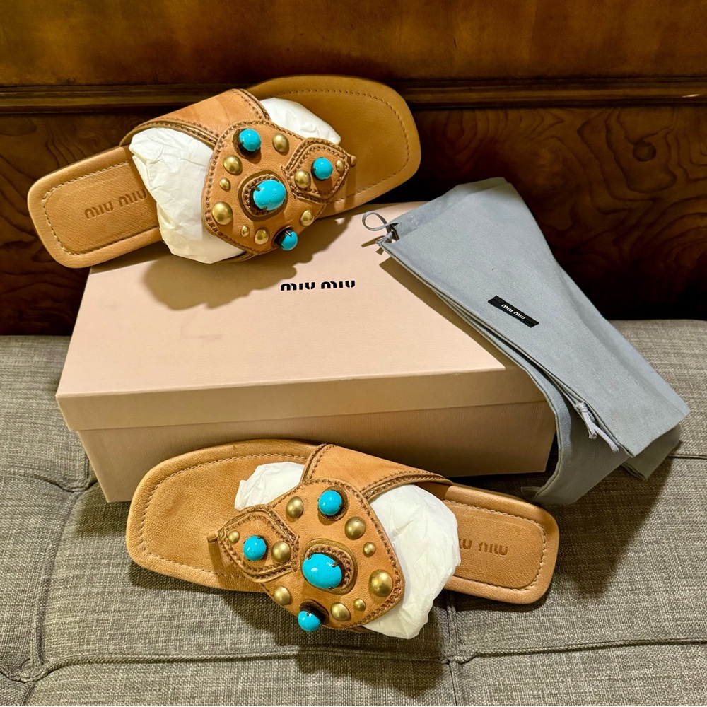 MIU MIU Buffalo Stone Flat Sandal